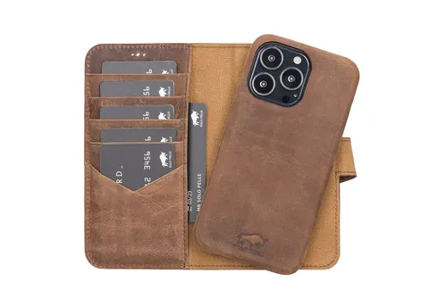 Solo Pelle Lederhülle für iPhone 15 Pro – Vintage Braun, 2in1 mit Kartenfächern