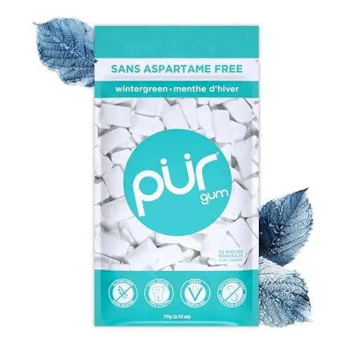 Produktbild PUR Gum | Zuckerfreier Kaugummi | Mit Xylit | Vegan, Aspartamfrei & Glutenfrei | Natürlicher Kaugummi Mit Wintergreen-Geschmack, 55 Stück (1er Pack)