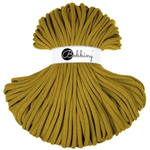 BOBBINY Jumbo Flechtkordel 9mm – Spicy Yellow, 100m - Hochwertige 9mm Makramee-Schnur aus 100% recycelter Baumwolle, ideal für kreative Bastelprojekte wie Pflanzenaufhängern und Wandbehängen. Mit extra Polyesterkern für Formbeständigkeit. OEKO-TEX zertifiziert.