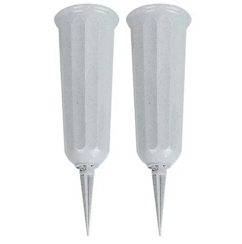 BAYLI Bodenvase 2er Set Grabvase aus Kunststoff mit Erdspieß, Friedhofsvase in Grau