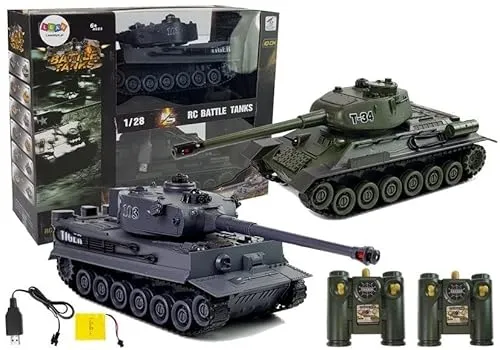 efaso 2x 1:28 Tiger Panzer & T-34 ferngesteuert mit integriertem Infrarot Kampfsystem, 2,4 GHz RC Modell mit Auslösefunktion