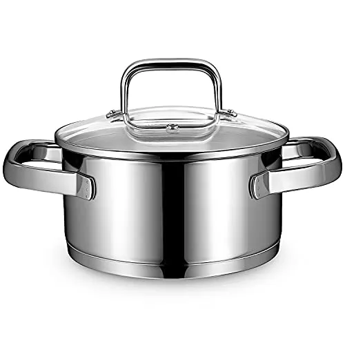 Linnuo kleiner Topf Induktion 16cm - Kochtopf aus hochwertigem 18/10 Edelstahl mit 1,5l Volumen, geeignet für alle Herdarten inkl. Induktion. Ergonomischer, nicht heiß werdender Griff und dicker Sandwichboden für energiesparendes Kochen.