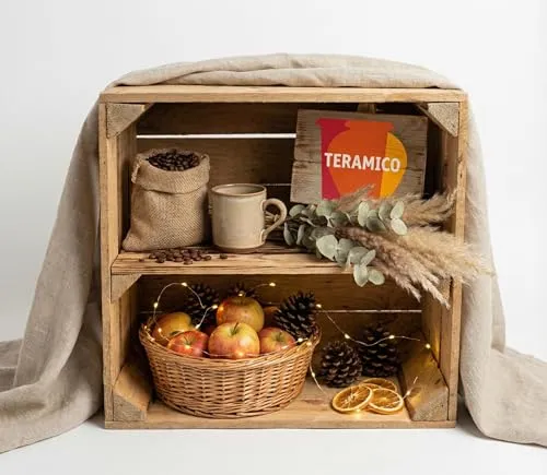 Teramico Vintage gebrauchten Holzkisten/Obstkisten/Weinkisten original aus dem Obstanbau mit Ablagefach geflammt 50 x 40 x 30cm (1 x Ablage Lang)