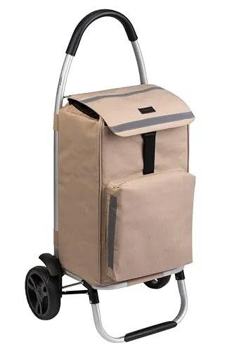 Meister Einkaufstrolley Beige – Klappbarer Einkaufsroller mit Kühlfach und großen Reifen