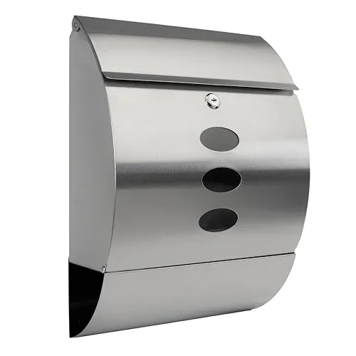 Grafner Design Edelstahl Briefkasten mit Zeitungsfach – Modern und abschließbar - Briefkästen & Briefkastenklappen: Stilvoller Edelstahl-Briefkasten mit 3 Sichtfenstern und abschließbarem Schloss für sichere Postaufbewahrung.