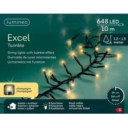 Kaemingk LED Lichterkette Excellent Twinkle 10m - Lichterkette mit 648 LEDs in Soft Gold, 8 Lichtfunktionen und praktischer Timer-Funktion für automatisches Ein- und Ausschalten. Wetterfest (IP44) für Innen- und Außenbereich, ideal für festliche Dekoration.