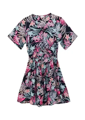 s.Oliver Viskose-Kleid mit Knoten-Detail - Kleider für Mädchen, floral gemustert mit Knoten und Raffung, ideal für besondere Anlässe und bequem durch den Gummizug aus Crêpe.