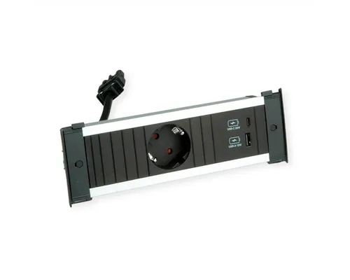 Bachmann KAPSA S Einbau-Tischsteckdosenleiste mit USB - Steckdosenleisten mit 1xSchutzkontaktsteckdose und 1xUSB A/C 22W, ideal für Büro- und Wohnräume, mit kompakter Kabellänge von 0,2m für flexible Nutzung.