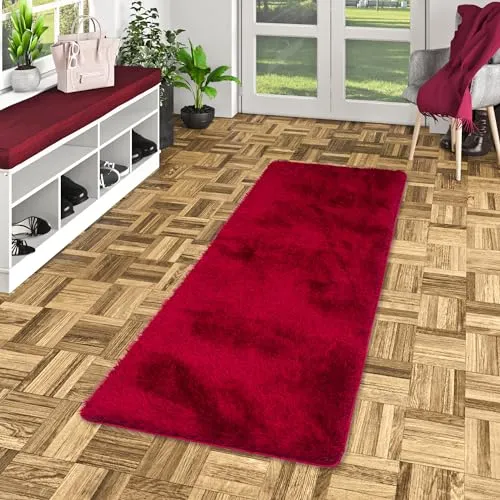 Snapstyle Hochflor Plüsch Shaggy Teppich Läufer für Wohnzimmer und Flur Flauschig Luxus Feeling Mix Rot