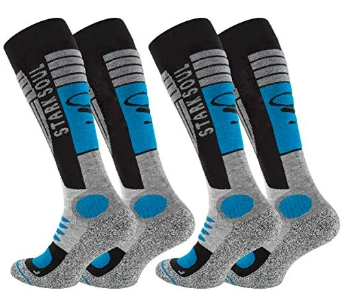 STARK SOUL Ski Funktionssocken, Wintersport Socken mit Spezial Polsterung, 2 Paar (43/46, grau-schwarz-blau)