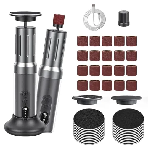 Glovios Hornhautentferner Elektrisch 2-IN-1 Hornhaut Entfernen Fuß mit 20PCS Ersatz Schleifkissen und 20PCS Polierscheibe, Pediküre Set für rissige Fersen Hornhaut harte Haut
