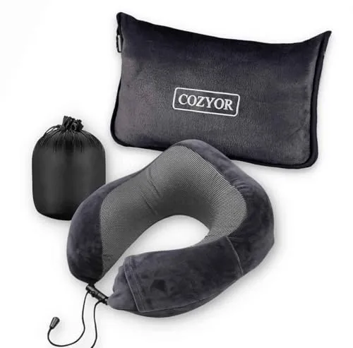 Reiseset 2-teilig: Nackenkissen + Reisekissen & Reisedecke 2 in 1 mit Hülle - ultraleicht & kompakt mit Rucksack-Clip und Kofferbefestigung, warme Flugzeugdecke 170x100 cm, für Damen, Herren & Kinder