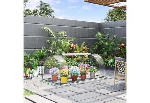 Outsunny Gewächshaus 200x100x80cm mit Rollfenster - Winterfestes Foliengewächshaus aus Stahl, ideal für Balkon und Garten. Schützt Pflanzen vor Witterungseinflüssen und bietet eine optimale Umgebung für Gemüse und Obst. Einfacher Aufbau und transparentes Design für beste Sicht.