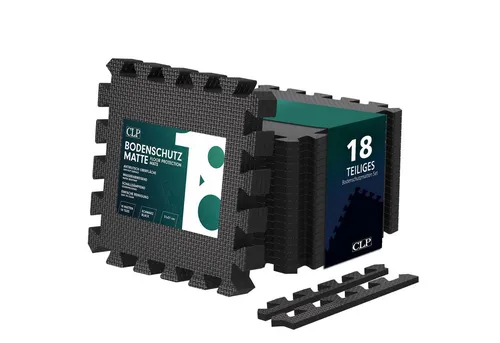 CLP Bodenschutzmatte Fitness 30x30 cm - Extra dickes 18er-Set - Robuste, rutschfeste Schutzmatten für Fitnessräume, Pools und mehr. Die 1,2 cm starken Matten bieten optimalen Schutz, Geräuschdämmung und sind modular kombinierbar.