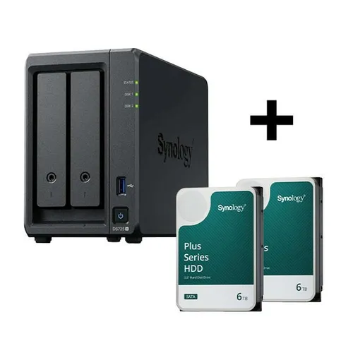 Synology Disk Station DS725+ NAS-Server mit 12 TB SATA HDD - Leistungsstarker NAS-Server mit 12 TB Speicher, ideal für effiziente Datensicherung und Multimedia-Streaming. Kompatibel mit verschiedenen Anwendungen für den professionellen Einsatz.
