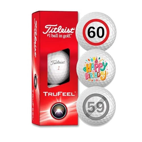Titleist Trufeel Geburtstag Golfbälle 3er Pack Motiv Happy Birthday Golf Geschenke für Golfer Geschenkidee (60. Happy Birthday)