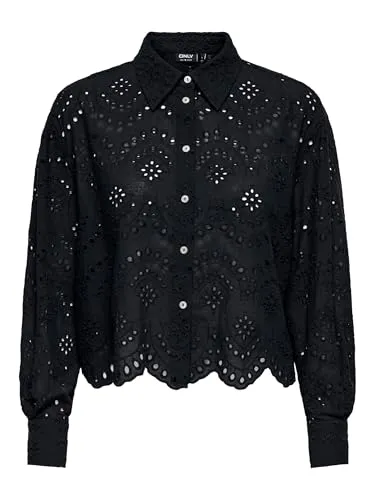 ONLY Langarmbluse ONLVALAIS L/S SHIRT WVN NOOS, Black - Modische Bluse aus 100% Baumwolle im Loose Fit, pflegeleicht und ideal für lässige Looks. Perfekt für jeden Anlass und angenehm zu tragen.