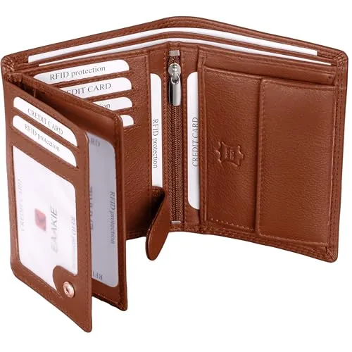 EAAKIE Herren Geldbörse aus Echtleder mit RFID Schutz – Hochformat Portemonnaie in Cognac