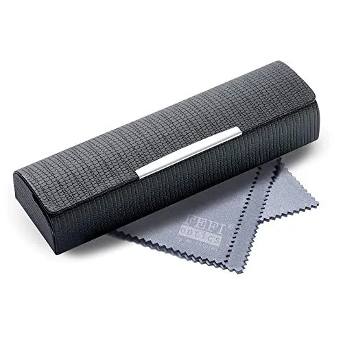 FEFI - Kleines Lesebrillen Etui in Leder-Optik mit Chrombeschlag - Hardcase (Schwarz)