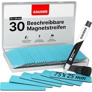 Gauder Magnetschilder ME-75x25, blau, 75 x 25 mm, für Handbeschriftung, 30 Stück