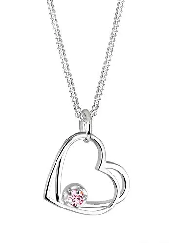 Elli Halskette Silber 925 Herz Anhänger mit Kristall für Damen - Elegante Damenhalskette aus 925er Sterlingsilber mit poliertem Herz-Anhänger und rosa Kristall. Ideal als Geschenk für besondere Anlässe oder für den täglichen Gebrauch.