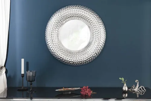 Riess-Ambiente Wandspiegel ORIENT 60cm - Silber, Rund mit Hammerschlag Design - Spiegel in rundem Design aus Metall, handgefertigt für individuelle Akzente im Schlafzimmer. Ideal für Entspannung und Wohlbefinden.
