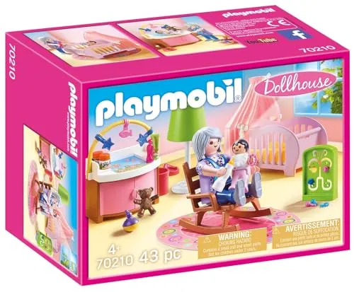 PLAYMOBIL Dollhouse 70210 Babyzimmer mit Babybett und Figuren, ab 4 Jahren