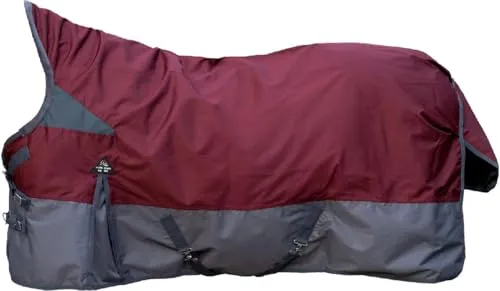 HKM Yukon Highneckdecke 600D - Komfortable Abreitdecke in Dunkelrot/Grau - Hochwertige Abreitdecke mit 200g Wattefüllung. Elastischer Halsbereich und verschweißte Nähte sorgen für Komfort und Halt. Ideal für den Einsatz im Stall oder bei der Weidepflege.