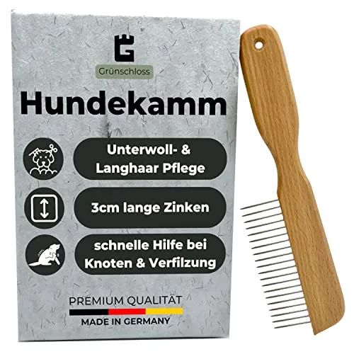 Grünschloss Hundekamm Unterwolle & Holz Katzenkamm Langhaar (3cm lange Zinken)