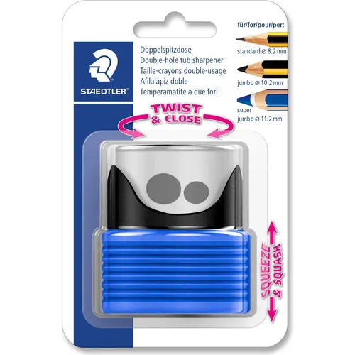 STAEDTLER Doppelspitzdose - Anspitzer mit zwei Spitzlöchern für Standard- und Jumbo-Stifte, inkl. Faltenbalg zur Abfallvermeidung