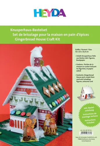 HEYDA Knusperhaus Bastelset - Lebkuchenhaus aus Karton - Kreatives Bastelset für ein bezauberndes Lebkuchenhaus aus hochwertigem Karton, ideal für die festliche Dekoration und gemeinsames Basteln mit der Familie.
