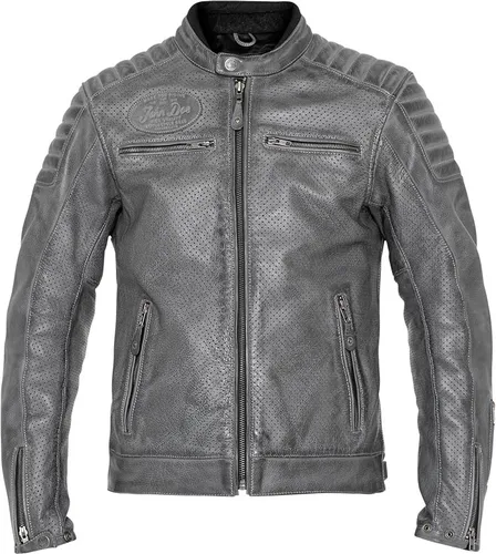 John Doe Motorradjacke Storm Leather Jacket - Modische graue Lederjacke in 3XL - Schutzjacken mit zwei Brusttaschen und perforiertem Leder für optimale Belüftung, zertifiziert nach EN 17092-2:2020 für erstklassigen Schutz.