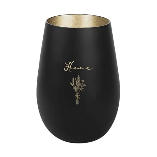 Der-Porzellan-Laden Windlicht mit Gravur Home, Schwarz Gold, Teelichthalter aus Glas mit Spruch, Tischdeko modern