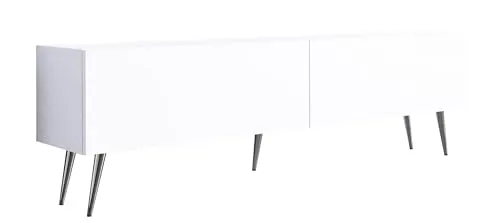 3E 3xE living.com TV-Schrank: Zwei Türen, Zwei Regale, Farbe mattweiß, Chrombeine, A: B: 170 cm, H: 52 cm, T: 32 cm,