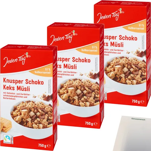 Jeden Tag Knusper Schoko Keks Müsli 3er Pack 3x750g Packung usy Block