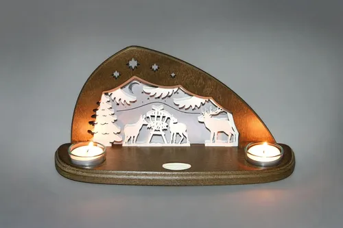 Teelichthalter WALDTIERE mit Hirsch & Rehen in braun von Weigla Günter Gläser Leuchtenherstellung