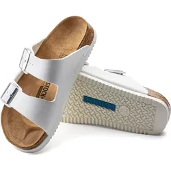Birkenstock Arizona Prof Pantoletten - Weiß - Größe 45 - Pantoletten aus hochwertigem Birko-Flor mit anatomisch geformtem Kork-Latex-Fußbett für höchsten Tragekomfort und optimale Passform. Ideal für Beruf und Freizeit.