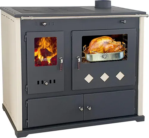 Kaminofen Practik Lux - 9,5 kW Holzofen mit Backfach und Herdplatte, ideal zum Kochen und Backen ohne Strom oder Gas