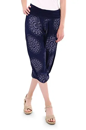 Malito - Damen Haremshose mit Orient Print - Yoga Capri Stoffhose - Aladinhose für Strand & Alltag - Pumphose OneSize 7196 (dunkelblau)
