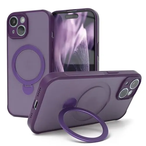 EAZY CASE - MagSafe Handyhülle für iPhone 15 kompatibel mit MagSafe Hülle mit Ständer kompatibel mit iPhone 15 Hülle mit 360° Ring & Magnetfunktion zum Aufstellen stoßfest Cover in Lila