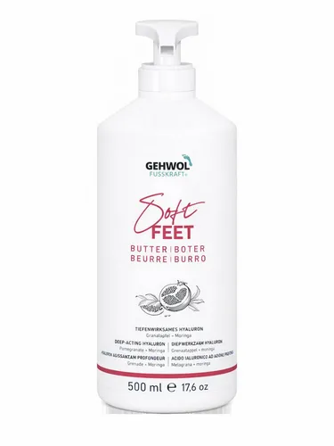 GEHWOL Soft Feet Butter jumbo 500 ml - Intensive Fußpflege mit Granatapfelextrakt und Moringaöl für geschmeidige Haut. Rückfettende Sheabutter schützt vor Hornhautbildung und unterstützt die Hautregeneration.