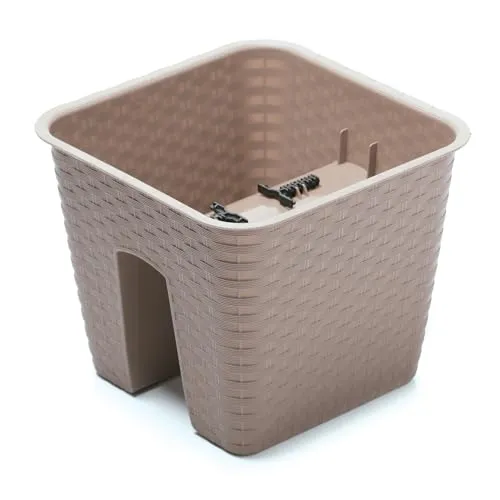 Annastore Blumenkasten für Geländer und Brüstungen - Balkonkasten - Geländerkasten - Blumentopf - Geländertopf - Pflanzkasten für Geländer - Balkonkasten für Geländer Größe 280 mm, Farbe Mokka
