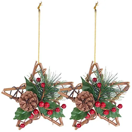 Britesta Weihnachtsdekos Rattan: 2er-Set Handgefertigter Rattan-Dekosterne mit echten Tannenzapfen (Dekostern, Hangefertigte, Weihnachten)