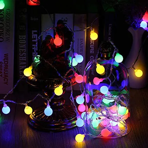 BrizLabs Globe Lichterkette Bunt, 10M 100er LED Kugel Lichterkette Innen Außen 8 Modi Strombetrieben RGB Lichterkette für Weihnachten Party Garten Hochzeit Balkon Deko, Mehrfarbig