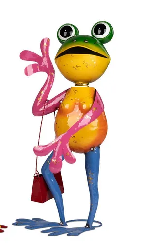 formano Dekofigur Colorful Frosch, 49,5cm - Witzige Gartenfigur Froschlady mit Tasche, handbemalt und mehrfarbig. Ideal für eine fröhliche Gartengestaltung. Maße: 49,5cm hoch, aus wetterfestem Metall. Für den Innenbereich im Winter geeignet.