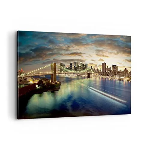 Wandbilder Dekoration Wohnzimmer Amerika Architektur New York Bilder auf Leinwand 120x80cm Leinwandbild Schlafzimmer Deko Wand Kunstdruck Art Groß XXL Wanddeko Bild Wall Decor Canvas AA120x80-0226