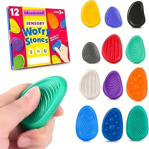 Stück Fidget Toys Sensory Stones, Moxiewell Stressabbau Spielzeug, Sensorik Anti Stress, Texturierte Sorge Stein Sensorische Spielzeug für Kinder mit Autismus und Erwachsene 12