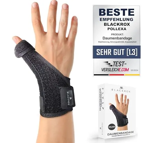 BLACKROX Daumenbandage POLLEXA V1 - Vergleichssieger 2024 - Bandage für Daumenarthrose, ergonomisch gestaltet für optimalen Tragekomfort und ideal für Sport und Alltag.