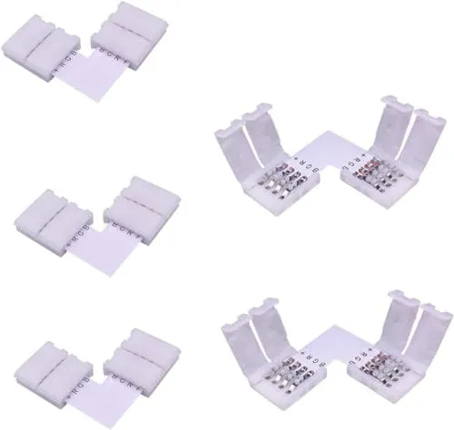 LITAELEK 5pcs L- Form Schnellverbinder 4 Polig LED Eckverbinder LED Streifen L Verbinder 10mm Breit SMD 5050 RGB LED Strip Connector LED Stripe Winkel LED Band Steckverbinder, 10mm Eckverbinder
