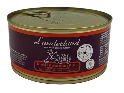 Lunderland Rind Innereien Plus I 300g Dose I Ergänzungsfuttermittel für Hunde und Katzen I 100% Rinderinnereien mit Leber, Niere, Herz, Milz und Lunge